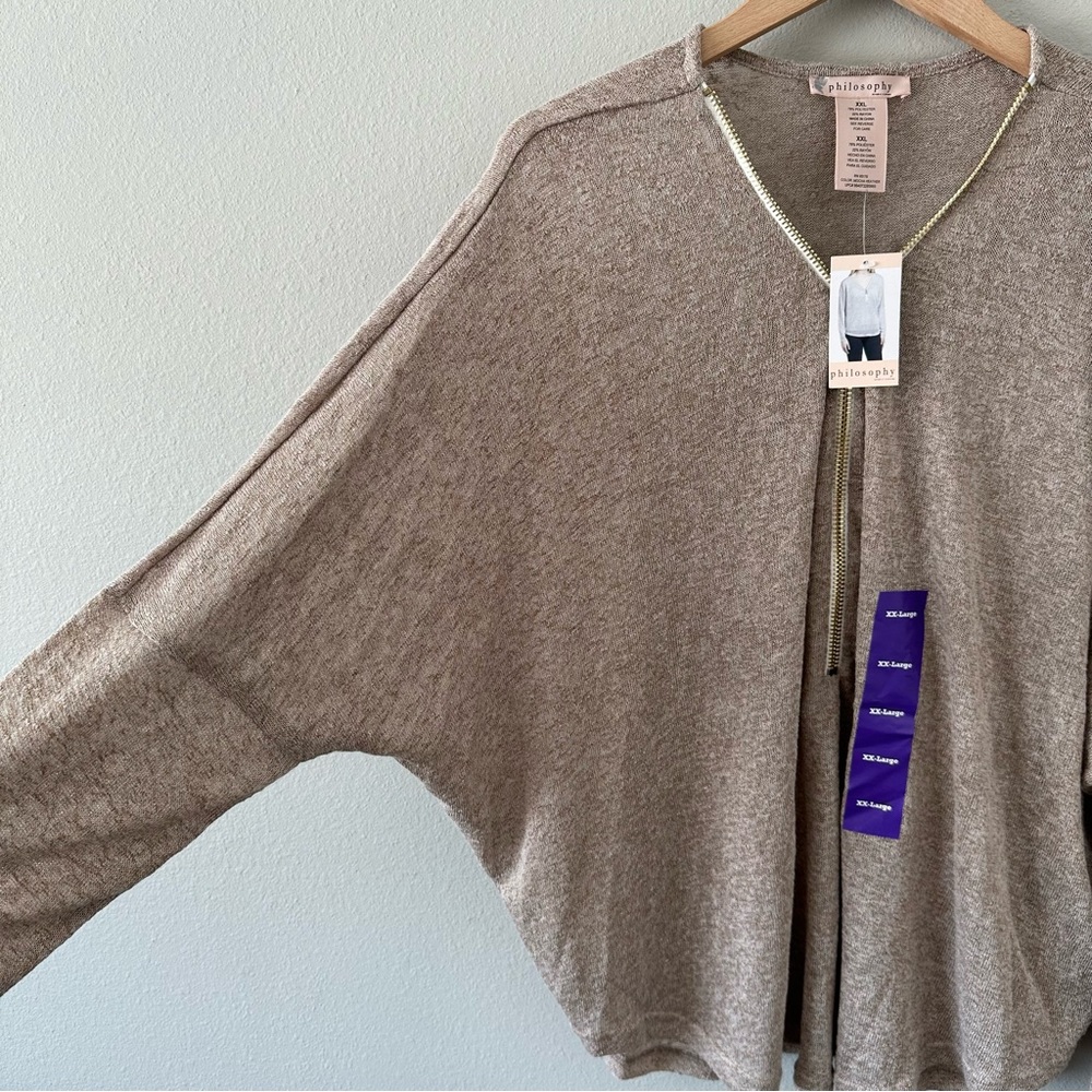 NWT Philosophy Dolman Zip Long Sleeve Top Mocha Heather Size XXL - Picture 3 of 12